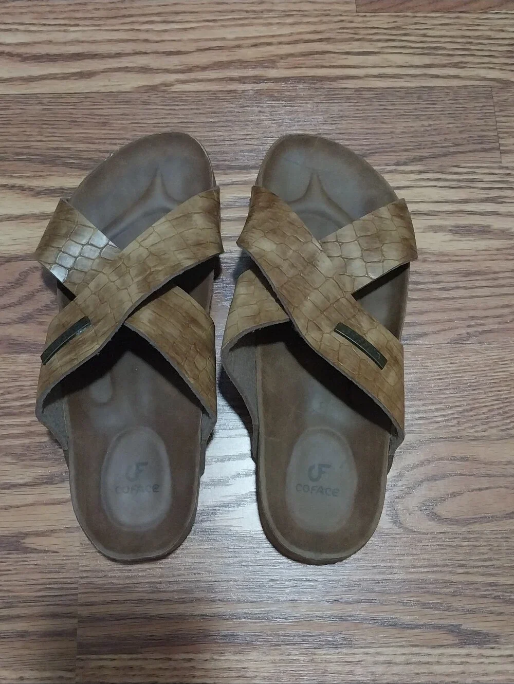 Coface Flat Flip Flop Slide Sandals Men 10.5 Brown Soft Cushion Outdoor Slip On